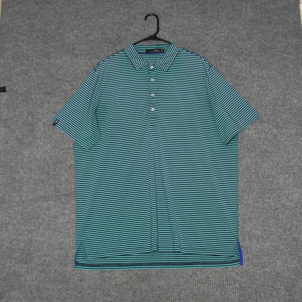 RLX Ralph Lauren Polo Shirt Mens XL Green Short Sleeve Striped Golf Performance